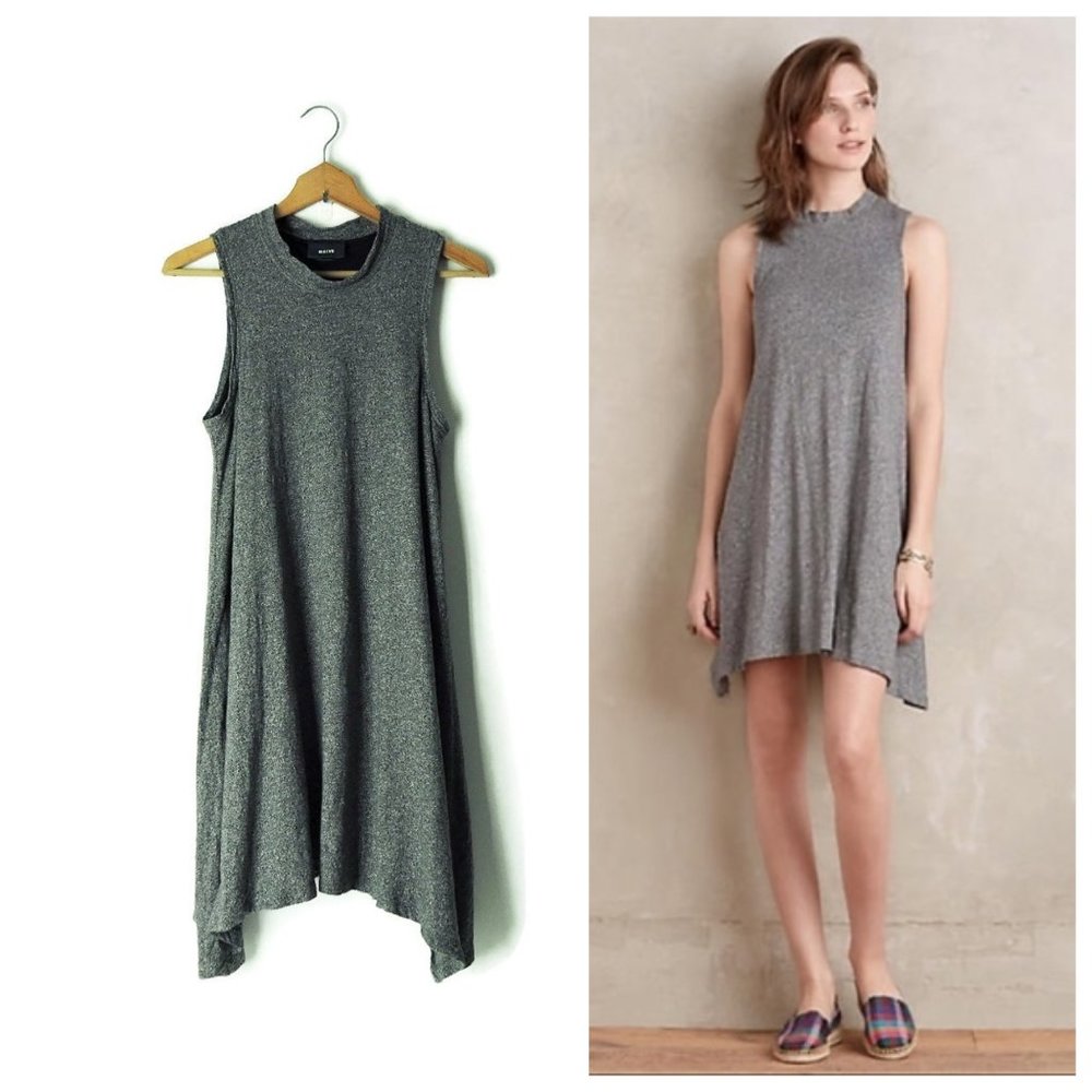 Anthropologie Maeve Dress Mockneck Swing asymmetric pockets heather gray sz M
